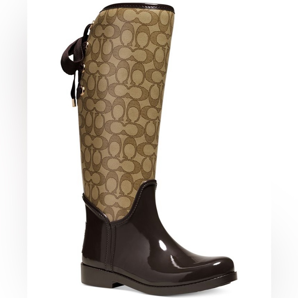 COACH Tristee Rain Boots Brown and Tan